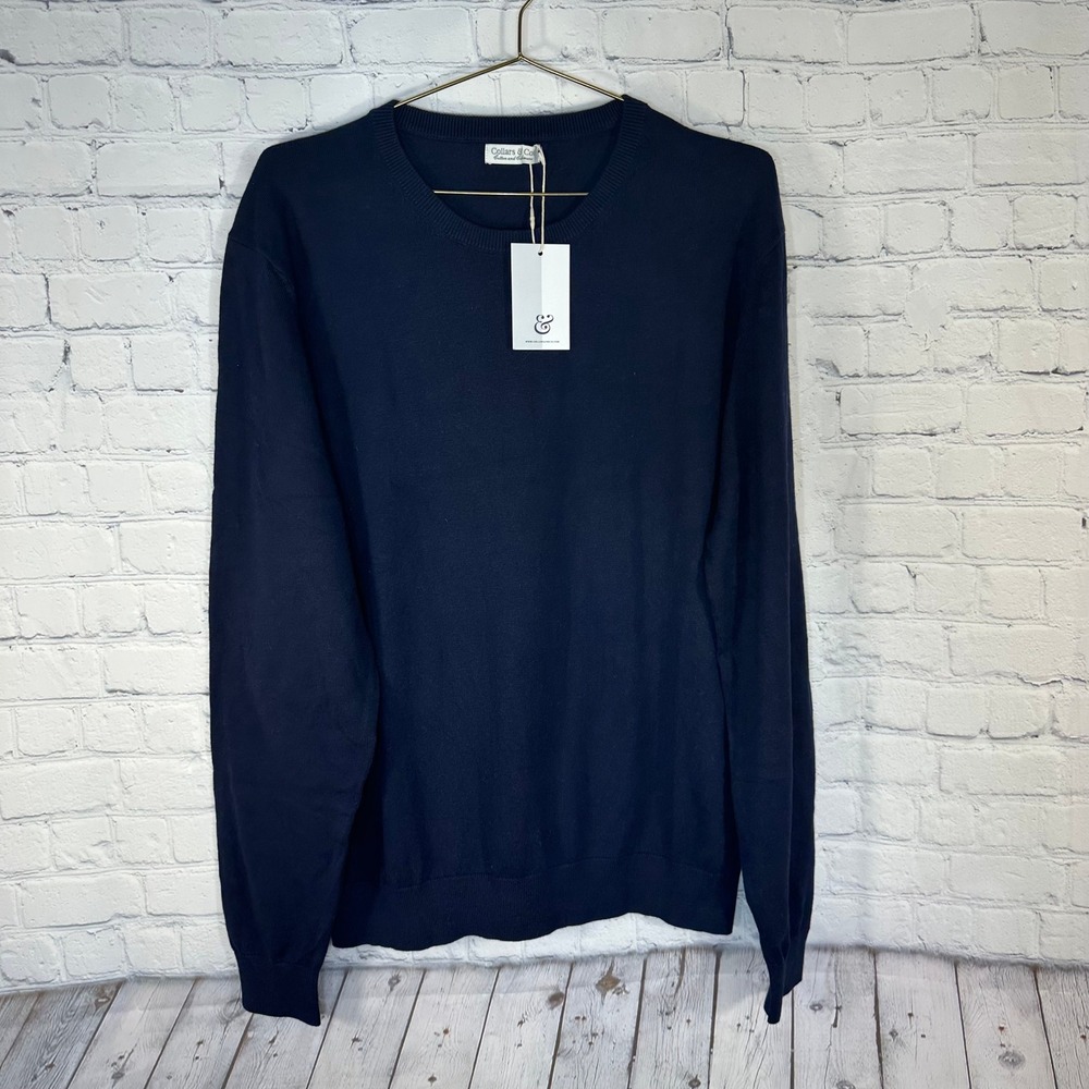 NEW Collars & Co Mens XXL Navy Blue Cotton Cashmere Blend Crewneck Sweater NWT